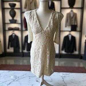FREE PEOPLE Womens Cream Lace V Neck Dress Size Small